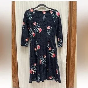 Eliza J | Dresses | Eliza J Navy Floral Embroidered Lace Fit And Flare Dress  Size 8 | Poshmark
